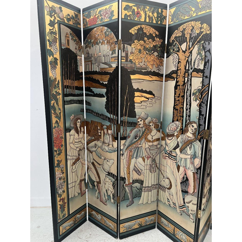 A six-panel painted folding screen, 20th century