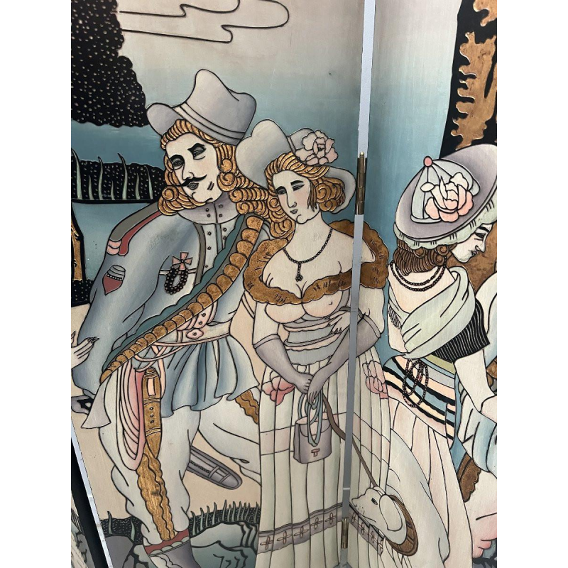 A six-panel painted folding screen, 20th century