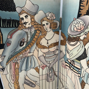 A six-panel painted folding screen, 20th century