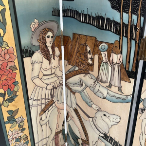 A six-panel painted folding screen, 20th century