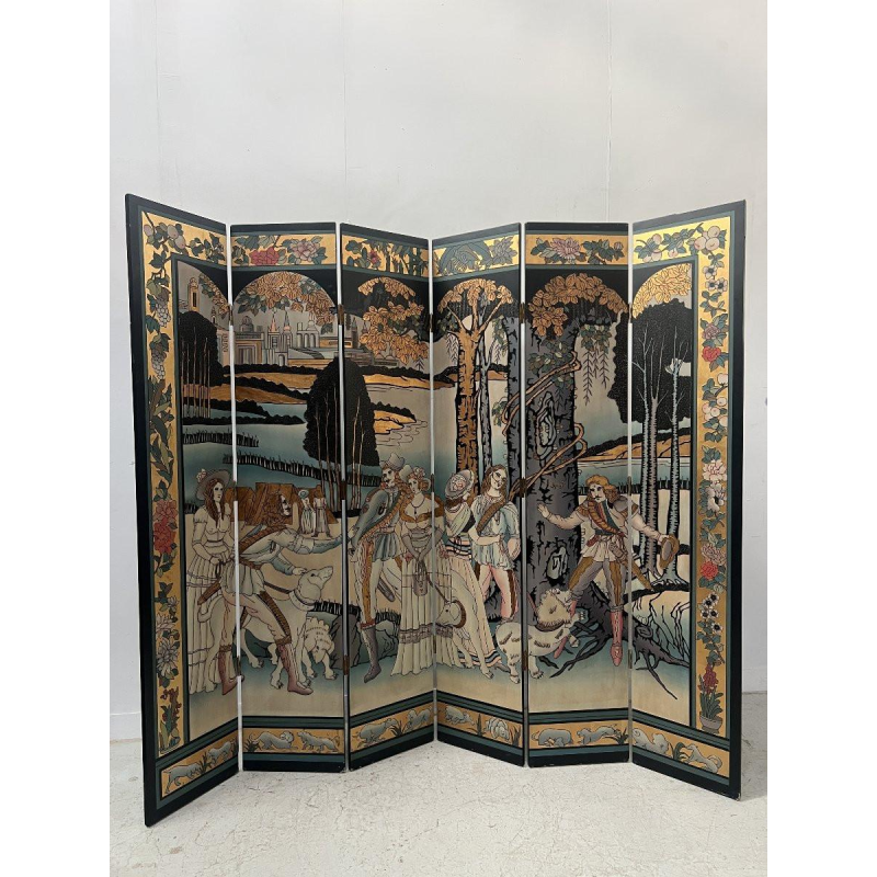 A six-panel painted folding screen, 20th century