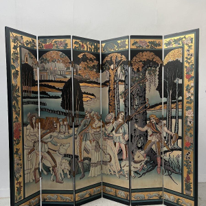 A six-panel painted folding screen, 20th century