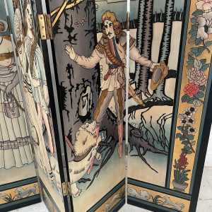 A six-panel painted folding screen, 20th century