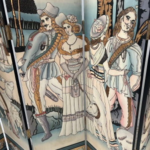 A six-panel painted folding screen, 20th century