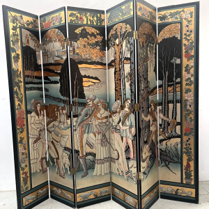 A six-panel painted folding screen, 20th century