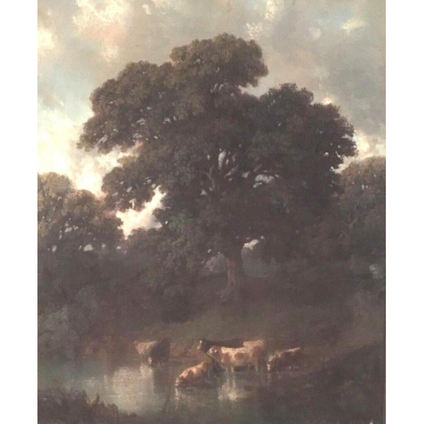 A. Rolland, pastel "Herd of cows at the pond", 1850