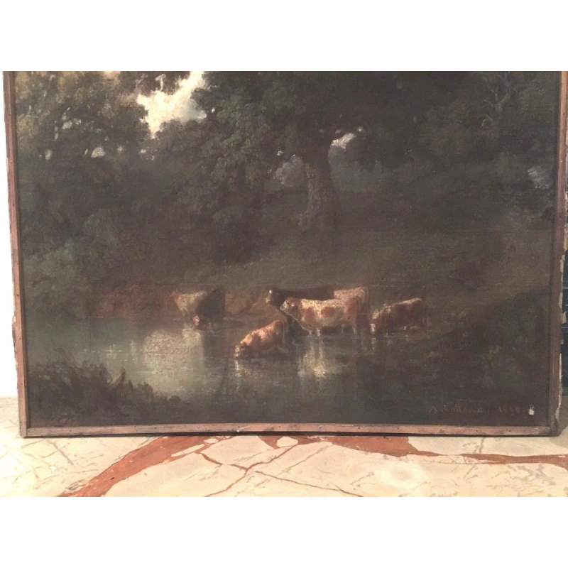 A. Rolland, pastel "Koeienkudde bij de vijver", 1850