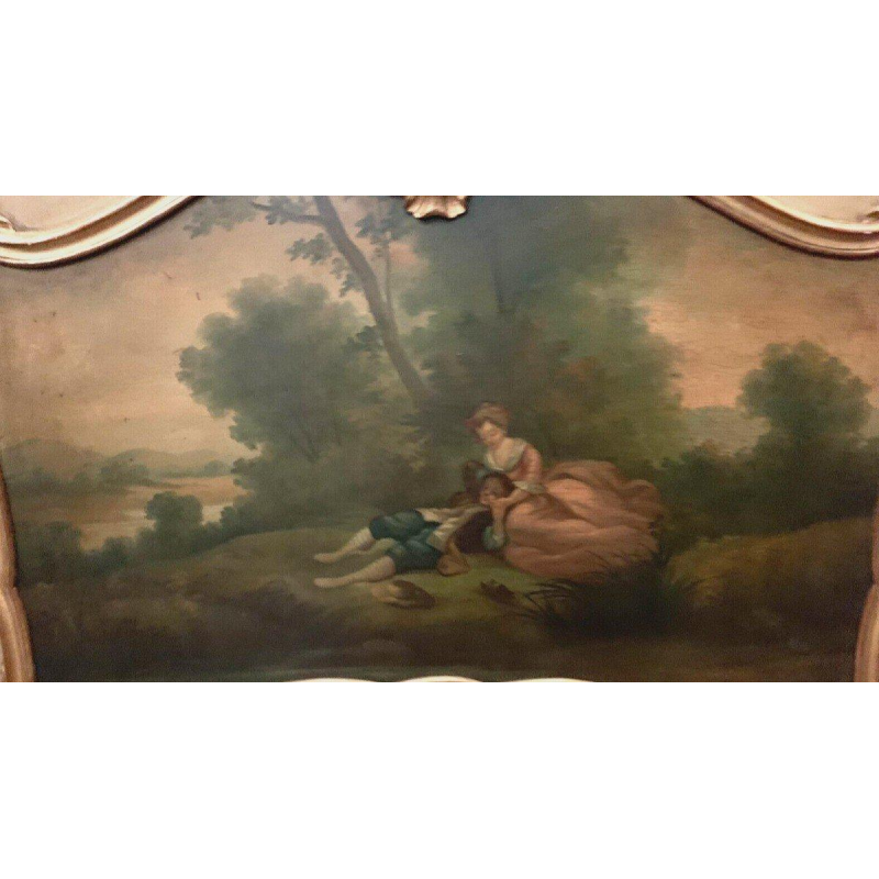Trumeau "Gallant Scene in the Countryside" in Louis XV style, patinated and gilded wood, 20th century