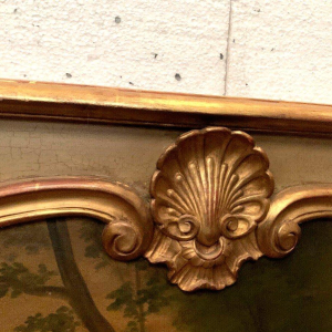 Trumeau "Gallant Scene in the Countryside" in Louis XV style, patinated and gilded wood, 20th century