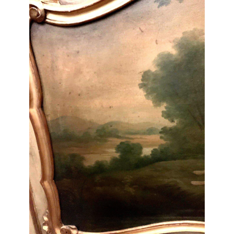 Trumeau "Gallant Scene in the Countryside" in Louis XV style, patinated and gilded wood, 20th century