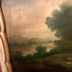 Trumeau « Scène galante en campagne » de style Louis XV en bois patiné et doré, XXᵉ siècle