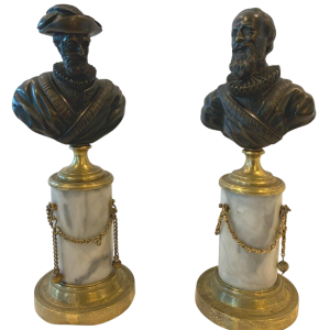 Paire de bustes Napoléon III « Henri IV et le duc de Sully » bronze ciselé, XIXᵉ siècle