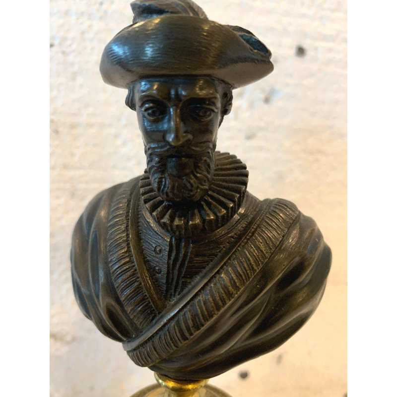 Paar bustes van Napoleon III "Henri IV en de hertog van Sully", gegraveerd brons, 19e eeuw.