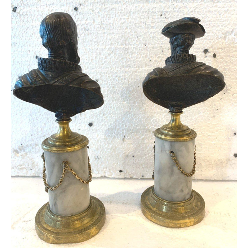 Paire de bustes Napoléon III « Henri IV et le duc de Sully » bronze ciselé, XIXᵉ siècle