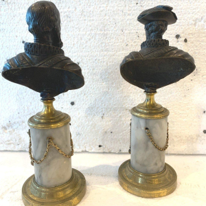 Paire de bustes Napoléon III « Henri IV et le duc de Sully » bronze ciselé, XIXᵉ siècle