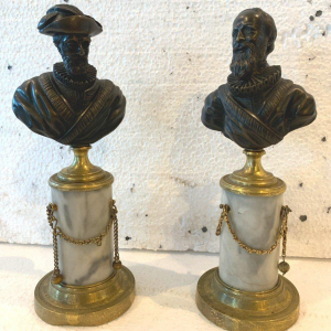 Paire de bustes Napoléon III « Henri IV et le duc de Sully » bronze ciselé, XIXᵉ siècle