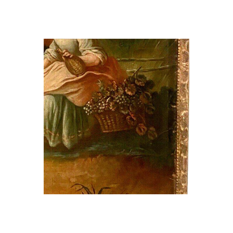 Miroir trumeau de style Louis XV "Scène Romantique" bois sculpté, huile sur toile, XIXᵉ siècle