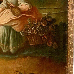 Louis XV style trumeau mirror "Romantic Scene" carved wood, oil on canvas, 19th century