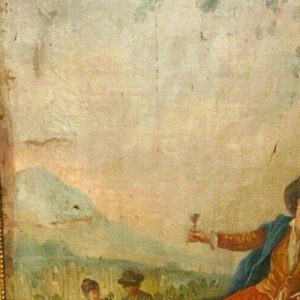 Louis XV style trumeau mirror "Romantic Scene" carved wood, oil on canvas, 19th century