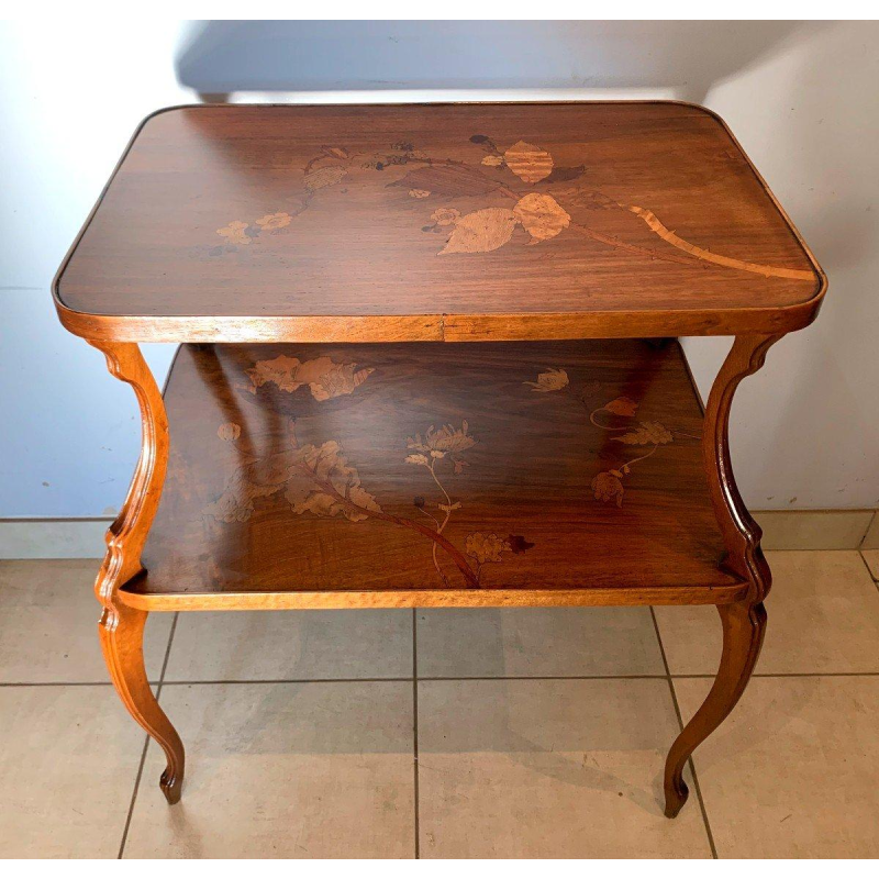 Nancy School, Art Nouveau sokkeltafel met twee planken van marqueterie versierd met bloemmotieven, begin 20e eeuw