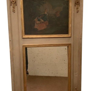 Louis XVI style trumeau mirror in patinated and gilded wood, 20th century