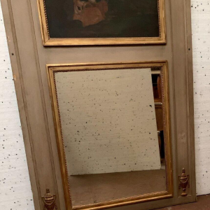 Louis XVI style trumeau mirror in patinated and gilded wood, 20th century