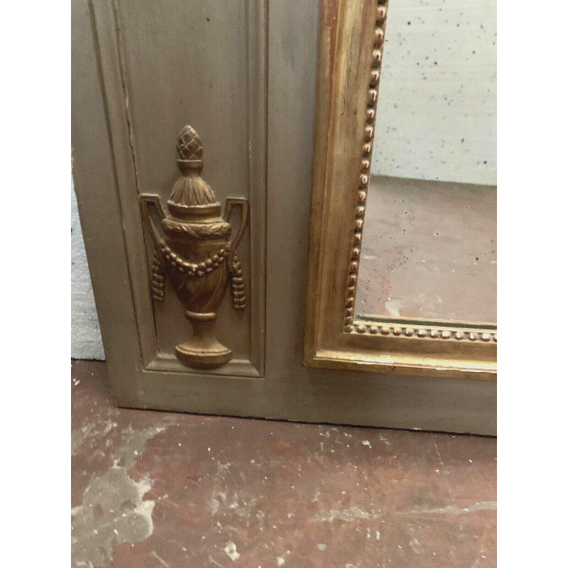 Louis XVI style trumeau mirror in patinated and gilded wood, 20th century