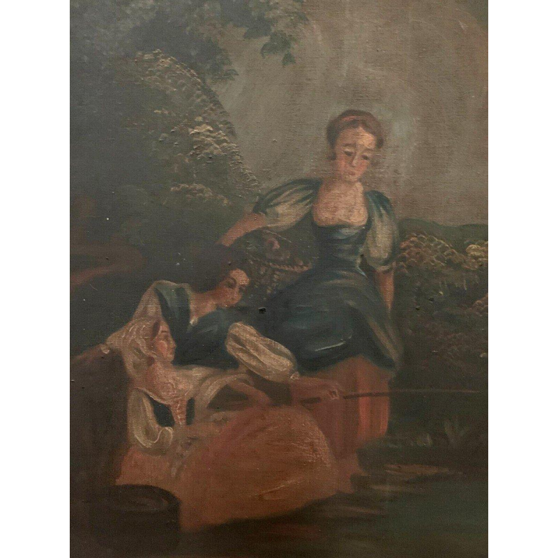 Miroir trumeau de style Louis XVI en bois patiné et doré, XXᵉ siècle