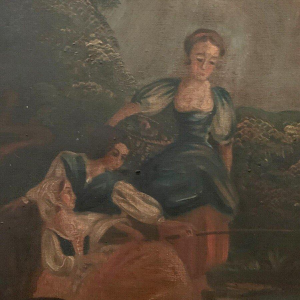 Louis XVI style trumeau mirror in patinated and gilded wood, 20th century