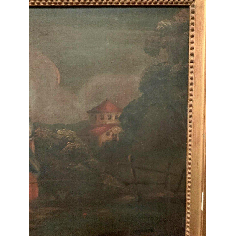 Miroir trumeau de style Louis XVI en bois patiné et doré, XXᵉ siècle