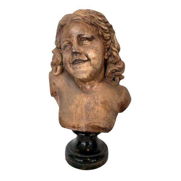 Théophile Rousseau, terracotta buste van een jong meisje, 20e eeuw