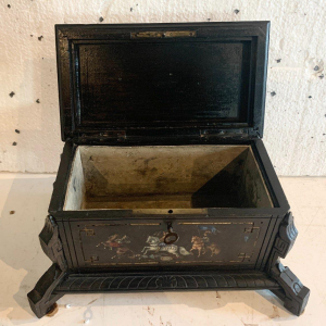 Napoleon III jewelry box, blackened carved wood, polychrome decoration, 19th century