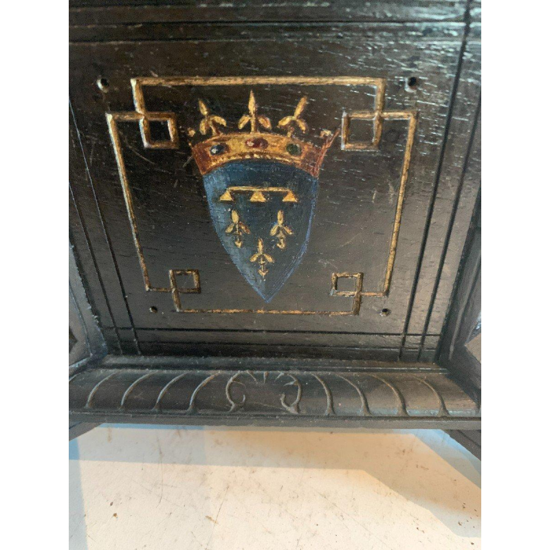 Coffret à bijoux Napoléon III, bois sculpté noirci, décor polychrome, XIXᵉ siècle