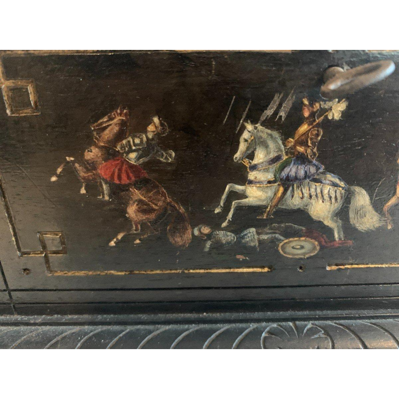 Coffret à bijoux Napoléon III, bois sculpté noirci, décor polychrome, XIXᵉ siècle