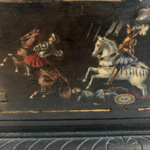 Napoleon III jewelry box, blackened carved wood, polychrome decoration, 19th century