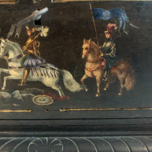 Napoleon III jewelry box, blackened carved wood, polychrome decoration, 19th century