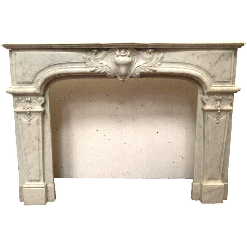 Regency style fireplace in white Carrara marble, 19th century