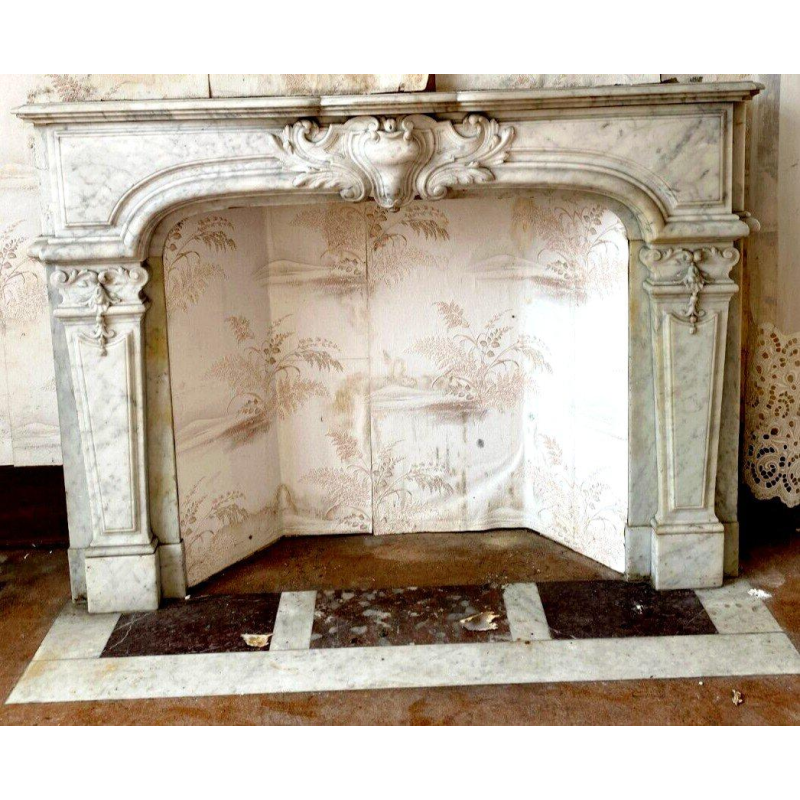 Open haard in Regency-stijl van wit Carrara-marmer, 19e eeuw.