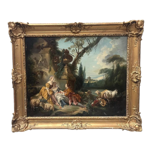 Huile sur toile « Scène pastorale dans un paysage », XIXᵉ siècle