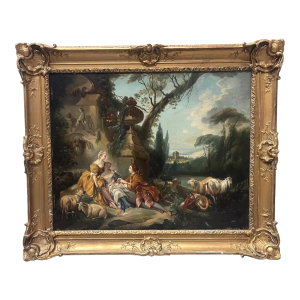 Oil on canvas, "Pastoral Scene in a Landscape", 19th century