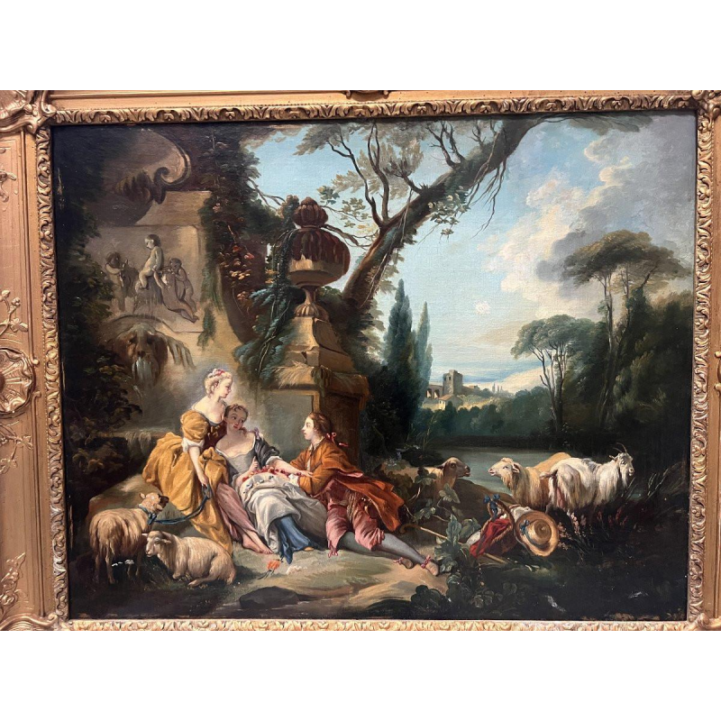 Oil on canvas, "Pastoral Scene in a Landscape", 19th century