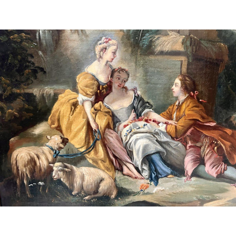 Huile sur toile « Scène pastorale dans un paysage », XIXᵉ siècle