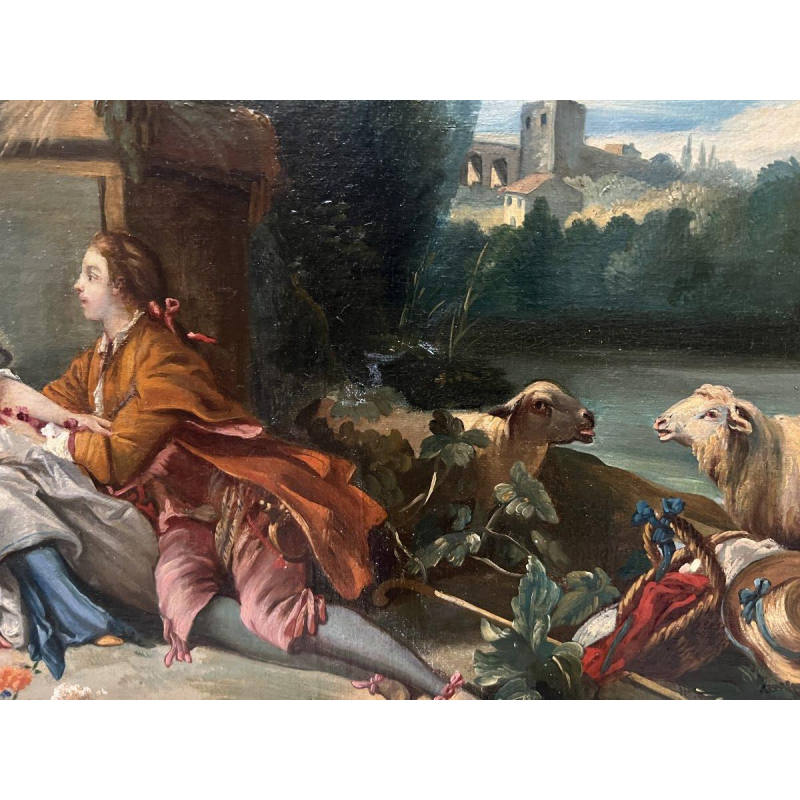 Huile sur toile « Scène pastorale dans un paysage », XIXᵉ siècle