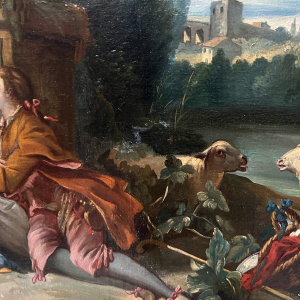 Oil on canvas, "Pastoral Scene in a Landscape", 19th century