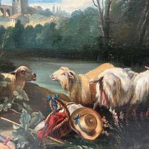 Huile sur toile « Scène pastorale dans un paysage », XIXᵉ siècle