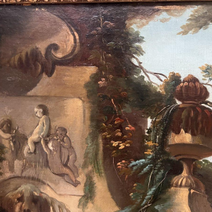 Olieverf op doek, "Pastorale scène in een landschap", 19e eeuw