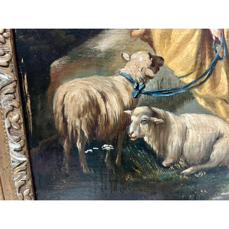 Olieverf op doek, "Pastorale scène in een landschap", 19e eeuw