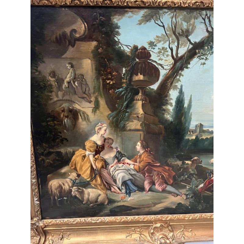 Huile sur toile « Scène pastorale dans un paysage », XIXᵉ siècle