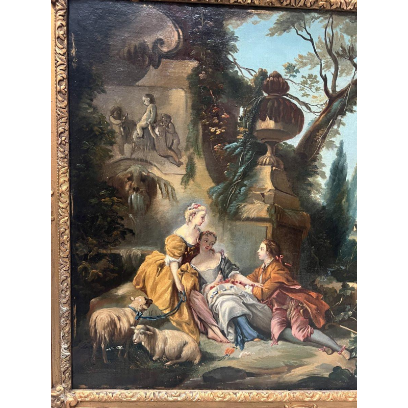 Huile sur toile « Scène pastorale dans un paysage », XIXᵉ siècle