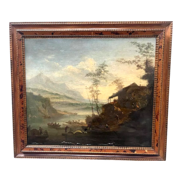 Huile sur toile « Paysage marin et montagneux », XIXᵉ siècle